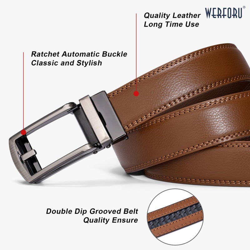 WERFORU Leather Ratchet Dress Belt for Men Perfect Fit Waist Size Up to 50 Inches with Automatic Buckle,04Style 1-Brown,Suit Pant Size 30-44 Inches - Image 3